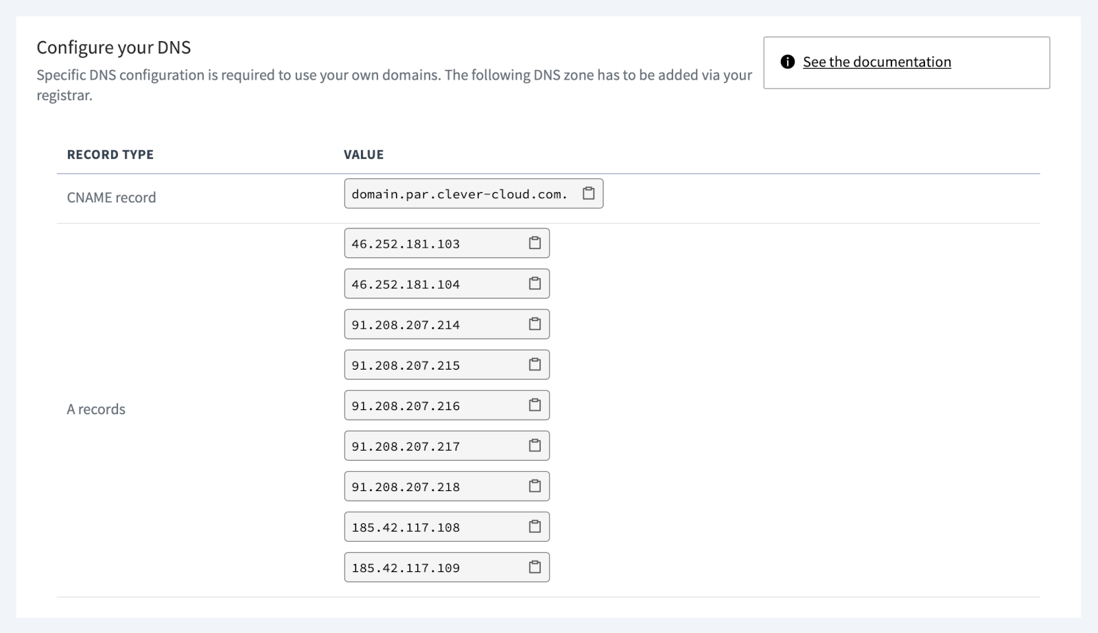 The new IP of the PAR region in the Console New IP entries in Clever Cloud Console